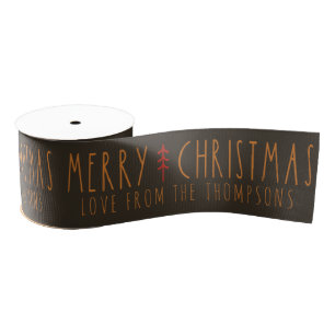 Vrolijk Kerstfeest Moderne Boom Gepersonaliseerde  Grosgrain Lint