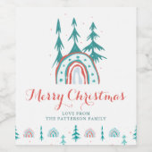 Vrolijk kerstfeest Moderne feestdag regenboogbomen Wijn Etiket (Enkel label)