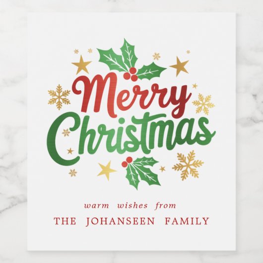 Vrolijk kerstfeest Moderne feestelijke rustieke ty Wijn Etiket (Enkel label)