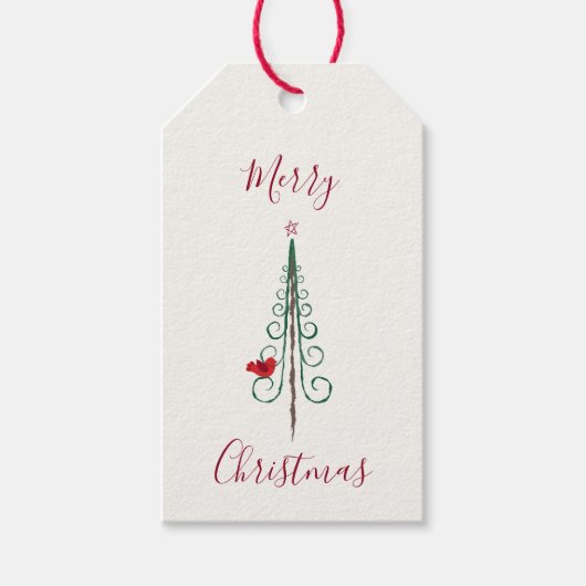 Vrolijk kerstfeest - Moderne kerstboom rood groen Cadeaulabel (Voorkant)