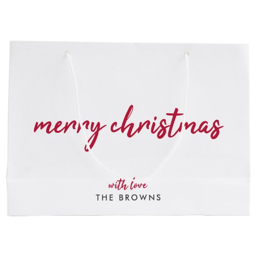 Vrolijk kerstfeest | Moderne, minimale rode typogr Groot Cadeauzakje (Achterkant)