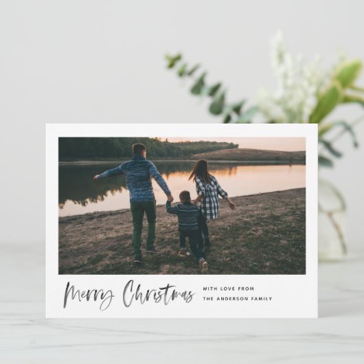 Vrolijk kerstfeest Moderne penseelscript Minimale  Feestdagenkaart (Staand voorkant)