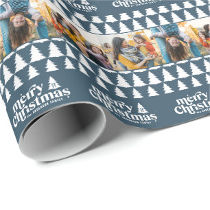 Vrolijk kerstfeest moderne typografie  3 foto  cadeaupapier