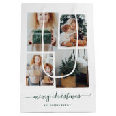Vrolijk kerstfeest | Moderne vier fotocollage Medium Cadeauzakje (Achterkant)