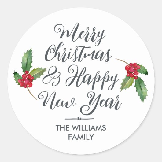 Vrolijk kerstfeest, mooi nieuwjaar envelop ronde sticker (Voorkant)