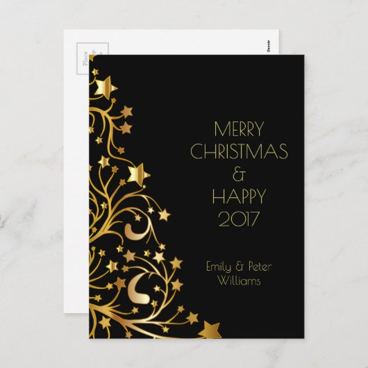 Vrolijk kerstfeest, mooi nieuwjaar gouden sterren feestdagenkaart (Voorkant / Achterkant)