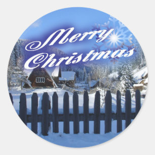 Vrolijk kerstfeest - Mooie Logcabine in de sneeuw Ronde Sticker