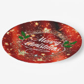 Vrolijk kerstfeest, mousserend rood en goud, papieren bordje (Gekanteld)