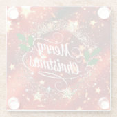 Vrolijk kerstfeest, mousserend rood en goudvormig  glazen onderzetter (Achterkant)