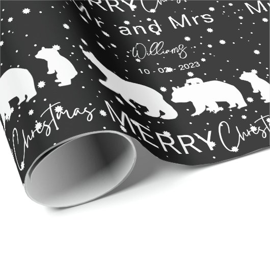 Vrolijk kerstfeest Mr & Mrs Polar Beer Family Blac Cadeaupapier (Rol Hoek)