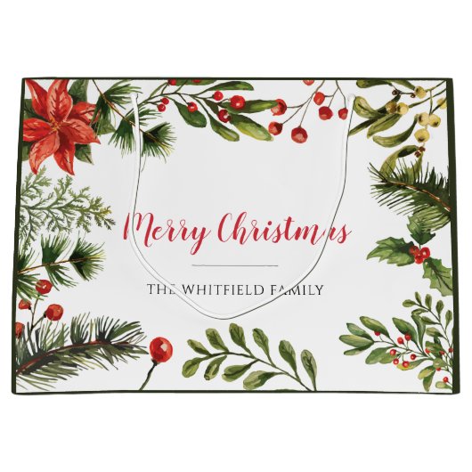 Vrolijk kerstfeest Naam Berries Greenery Groot Cadeauzakje (Voorkant)