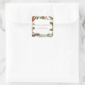 Vrolijk kerstfeest Naam Berries Greenery Vierkante Sticker (Tas)