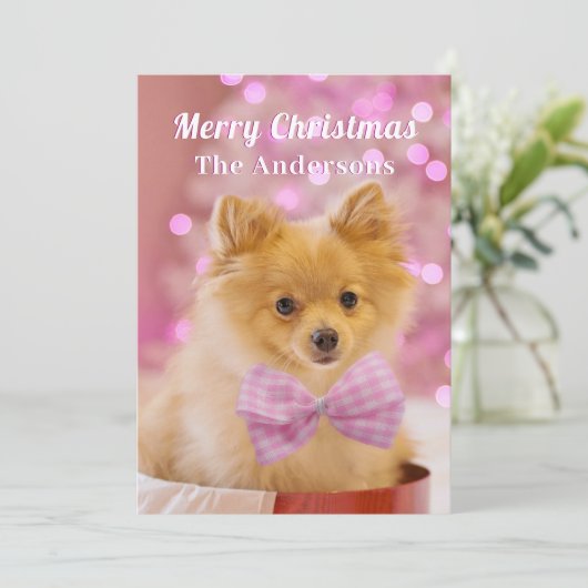 Vrolijk Kerstfeest & Naam, Schattigee Hond of Uw F Kaart (Staand voorkant)