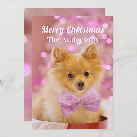 Vrolijk Kerstfeest & Naam, Schattigee Hond of Uw F Kaart (Voorkant / Achterkant)