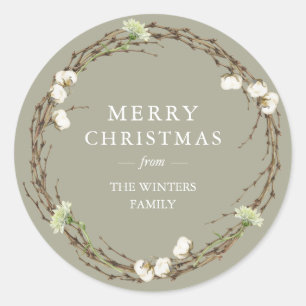 Vrolijk kerstfeest naam Wintergroen Ronde Sticker