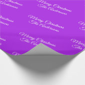 Vrolijk kerstfeest, namen, wit script op Paarse Cadeaupapier (Hoek)