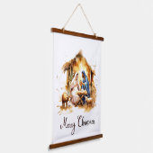 Vrolijk kerstfeest Nativiteit Hangend Wandkleed (Gebogen)