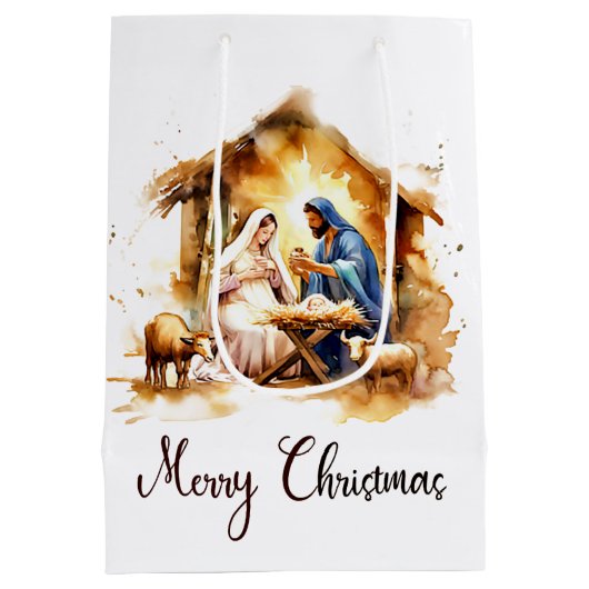 Vrolijk kerstfeest Nativiteit Medium Cadeauzakje (Achterkant)