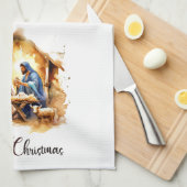 Vrolijk kerstfeest Nativiteit Theedoek (Quarter Fold)