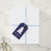 Vrolijk Kerstfeest Navy Blauw Wit Kerstboom Cadeaulabel (Met Touw)