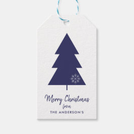 Vrolijk Kerstfeest Navy Blauwe Kerstboom Cadeaulabel