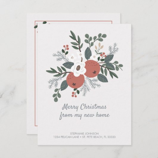 Vrolijk kerstfeest Nieuw startpunt Floral Folk Art Aankondiging (Voorkant / Achterkant)