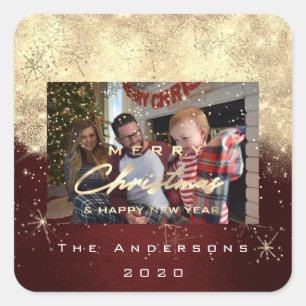Vrolijk kerstfeest Nieuwe Gold Glitter-fotograaf Vierkante Sticker