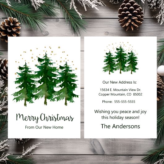 Vrolijk Kerstfeest Nieuwe Home Pine Trees Aankondiging