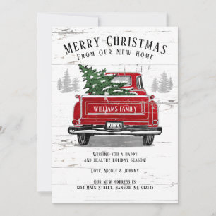 Vrolijk kerstfeest Nieuwe  Red Truck Moving Home Aankondiging