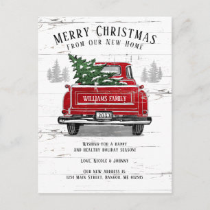 Vrolijk kerstfeest Nieuwe Red Truck Moving Home Aankondigingskaart