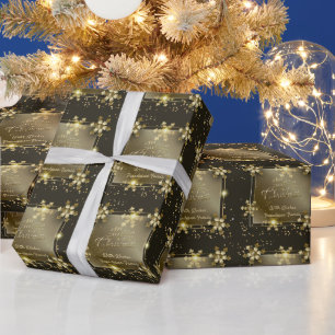Vrolijk Kerstfeest & Nieuwjaar! 20XX Gouden Sneeuw Cadeaupapier