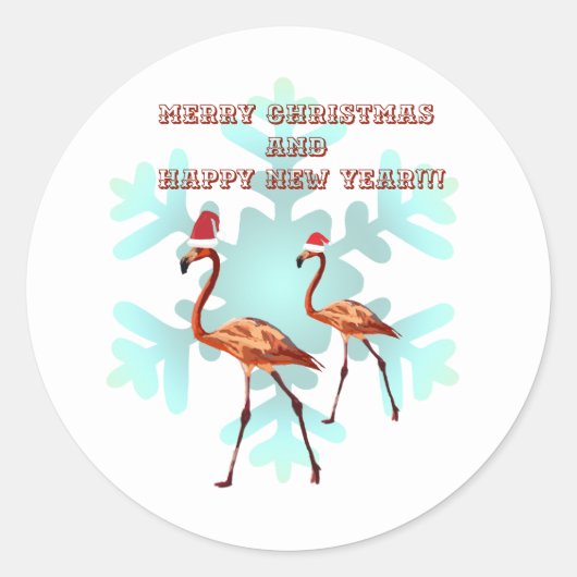 Vrolijk kerstfeest, Nieuwjaar Flamingo's Sticker (Voorkant)