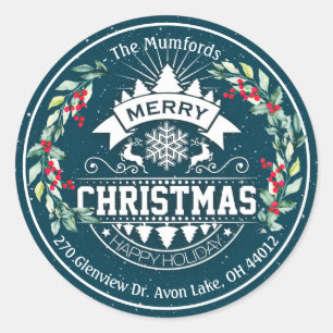 Vrolijk kerstfeest Nieuwjaar Floral Red Berry Ronde Sticker