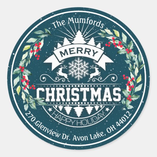 Vrolijk kerstfeest Nieuwjaar Floral Red Berry Ronde Sticker (Voorkant)