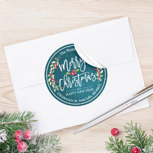 Vrolijk kerstfeest Nieuwjaar Floral Red Berry Ronde Sticker