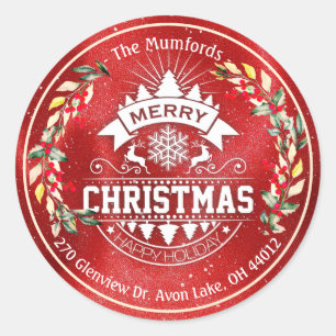 Vrolijk kerstfeest Nieuwjaar Floral Red Berry Ronde Sticker