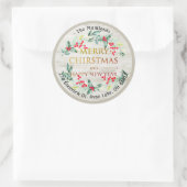 Vrolijk kerstfeest Nieuwjaar Floral Red Berry Ronde Sticker (Tas)