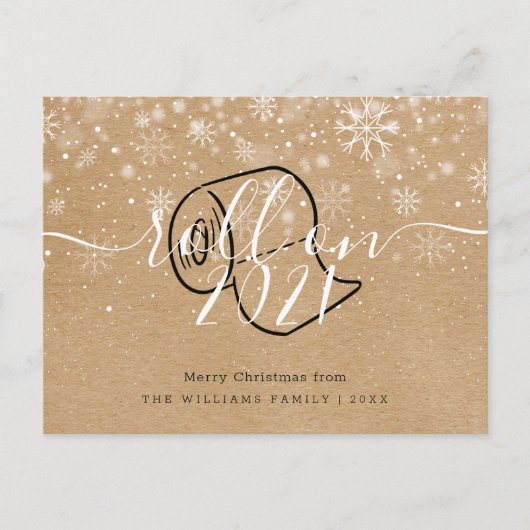 Vrolijk Kerstfeest Nieuwjaar Rustiek Roll On Fun Uitnodiging Briefkaart (Voorkant)