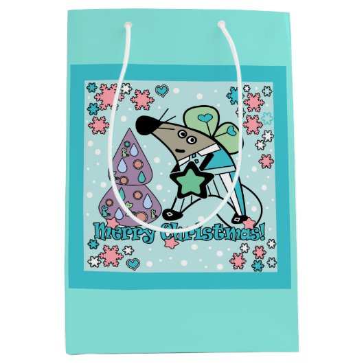 Vrolijk kerstfeest Nieuwjaar Symbool Mouse Cartoon Medium Cadeauzakje (Voorkant)