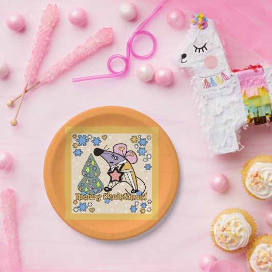 Vrolijk kerstfeest Nieuwjaar Symbool Mouse Cartoon Papieren Bordje (Feest)
