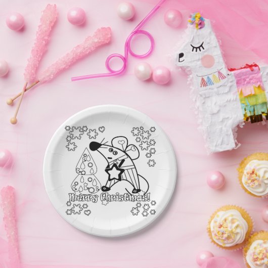 Vrolijk kerstfeest Nieuwjaar Symbool Mouse Cartoon Papieren Bordje (Feest)