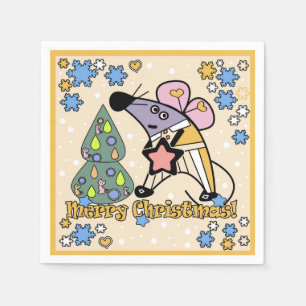 Vrolijk kerstfeest Nieuwjaar Symbool Mouse Cartoon Servet