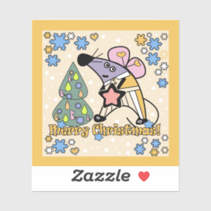 Vrolijk kerstfeest Nieuwjaar Symbool Mouse Cartoon Sticker