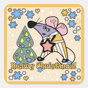 Vrolijk kerstfeest Nieuwjaar Symbool Mouse Cartoon Vierkante Sticker