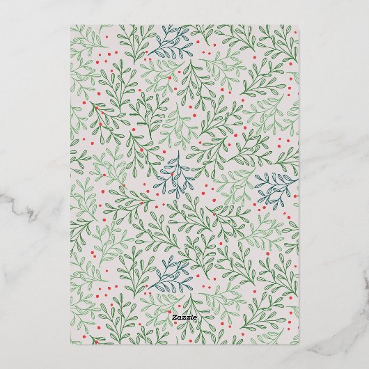 Vrolijk kerstfeest, nieuwjaar wintergroen folie feestdagenkaart (Achterkant)