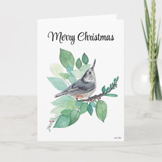 Vrolijk kerstfeest Nuthatch Bird Holiday Card Kaart (Voorkant)