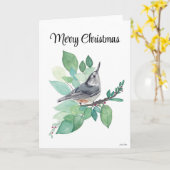 Vrolijk kerstfeest Nuthatch Bird Holiday Card Kaart (Gele Bloem)
