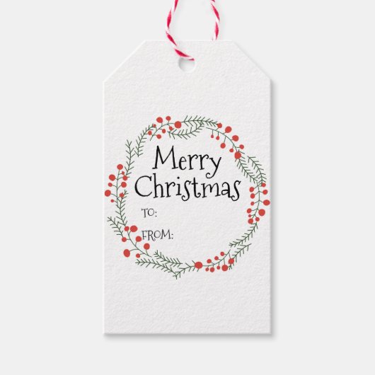 Vrolijk kerstfeest om van rustieke krans lijst sch cadeaulabel (Voorkant)