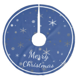 Vrolijk kerstfeest op blauw met sneeuwvlokken kerstboom rok