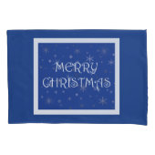 Vrolijk kerstfeest op blauw met sneeuwvlokken kussensloop (Voorkant-Links)